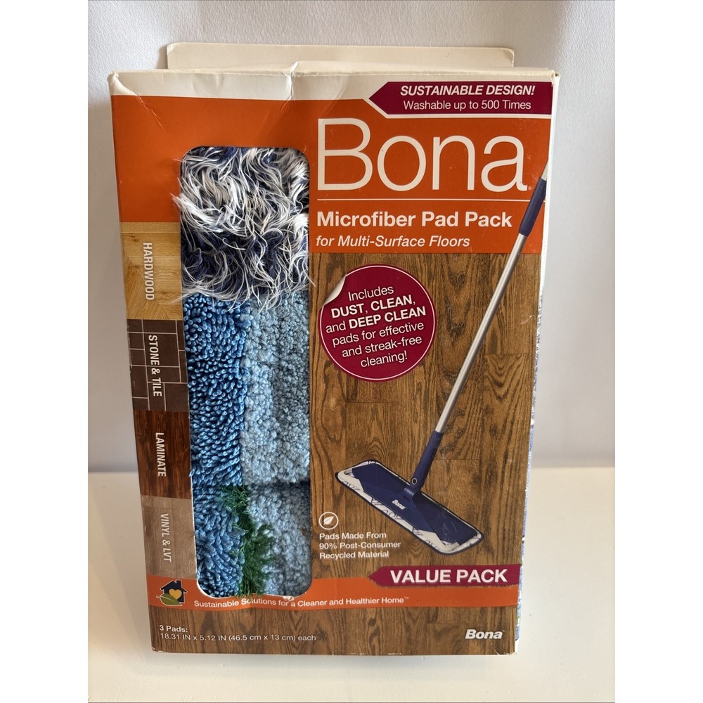 Bona Microfiber Cleaning Pads 3 Pack Value Set for Wood and Hard Surface Floors